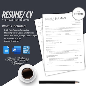 Plantilla de CV ejecutivo - CV compatible con ATS para gerente de TI - Word, Google Docs, Pages + Carta de presentación, currículum de gerente profesional principal