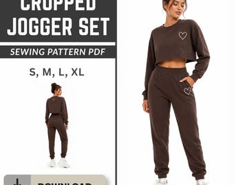 Mönster för joggingbyxor i PDF-format för dam, Athleisure Loungewear Co Ord-träningsoverall, digital nedladdning, storlekar S-XL