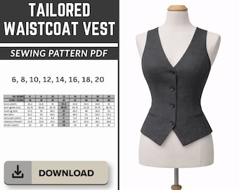 Modello di cucito PDF per gilet su misura da donna / gilet blazer aderente senza maniche / download immediato