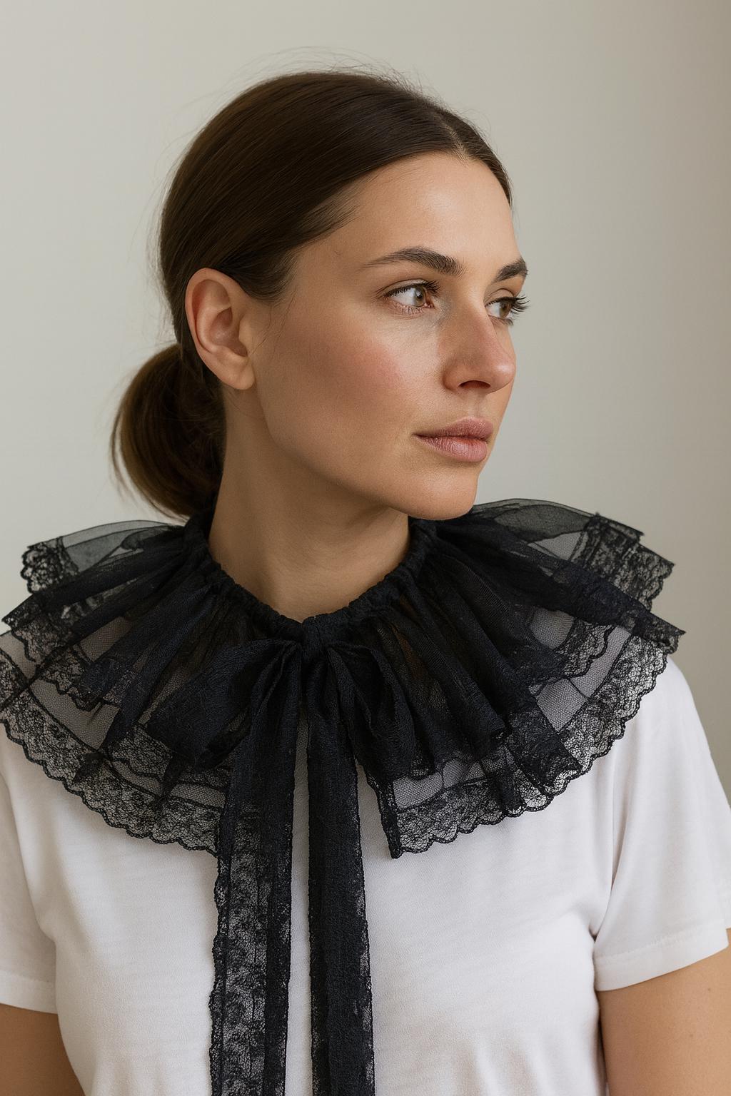 Black Lace Ruffled Collar – Halloween Costume Accessory, Dramatic Neck ...