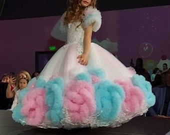 Flower Girl Dress, Luxurious Flower Girl Dress Marshmellow – White Princess Dress for Photoshoot, Birthday, Red Carpet, Тutu corset dress