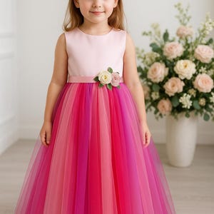 Pink Tulle Flower Girl Dress Long | Baby Girl Birthday Dress | Pink Toddler Tutu Dress | Wedding Dress for Girls | Princess Dress 1.5T-12Y