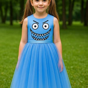 Blue Labubu Monster Girl Dress | Satin Top & Tulle Skirt | Cute Halloween or Birthday Costume | labubu