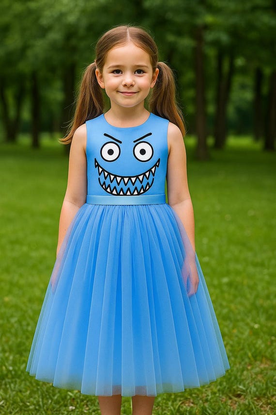 Blue monster Girl Dress | Satin Top & Tulle Skirt | Cute Halloween or Birthday Costume