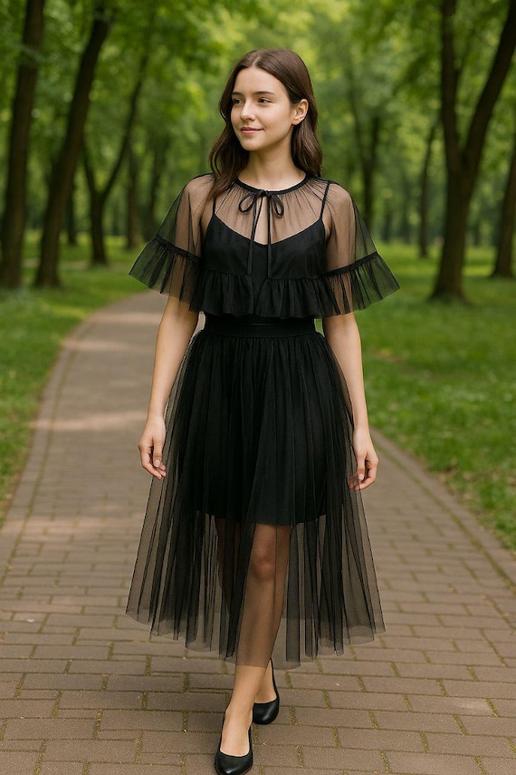 princess polly baby blue dress Givenchy Long-Sleeved Tulle Dress - Black