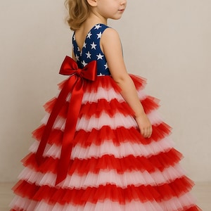 American Flag Tutu Dress | 4th of July Girl Dress | Toddler Independence Day Outfit | USA Patriotic Pageant Gown | Red White Blue