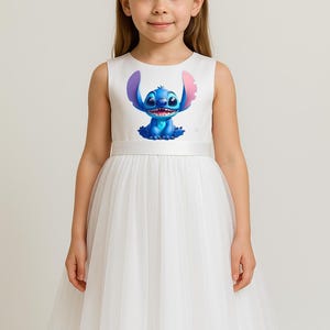 Light White Midi Dress • Lilo and Stitch Dress for Toddler • Halloween Costume • White Tulle Dress for Girls • Sleeveless Satin Bodice
