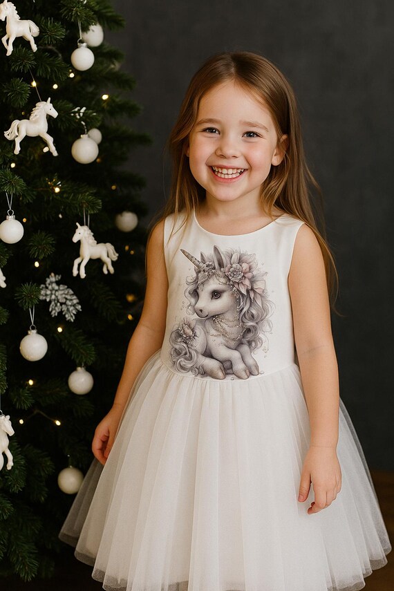 New Year's Dress for A Girl with The Symbol of 2026. Unicorn Dress