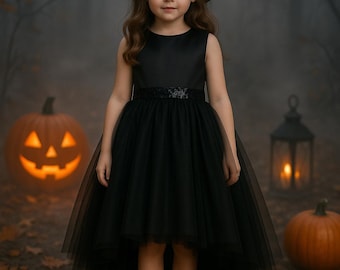 Black Gothic Tulle Dress for Halloween – Vampire Costume for Girls