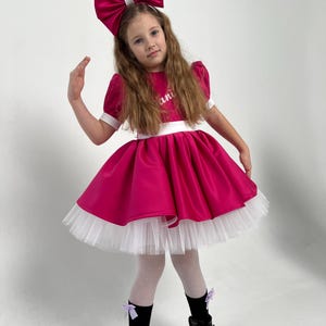 Fuchsia Pink Dress, Personalized Birthday Fuchsia Puffy Dress With Sequins, Birthday Tutu Outfit, Hot Pink Dress for Baby Girl