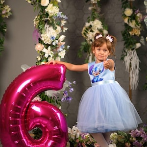 Robe d'anniversaire extraterrestre bleue pour fille, robe de princesse en tulle de dessin animé, robe de fête d'anniversaire pour tout-petit, tenue de personnage mignon