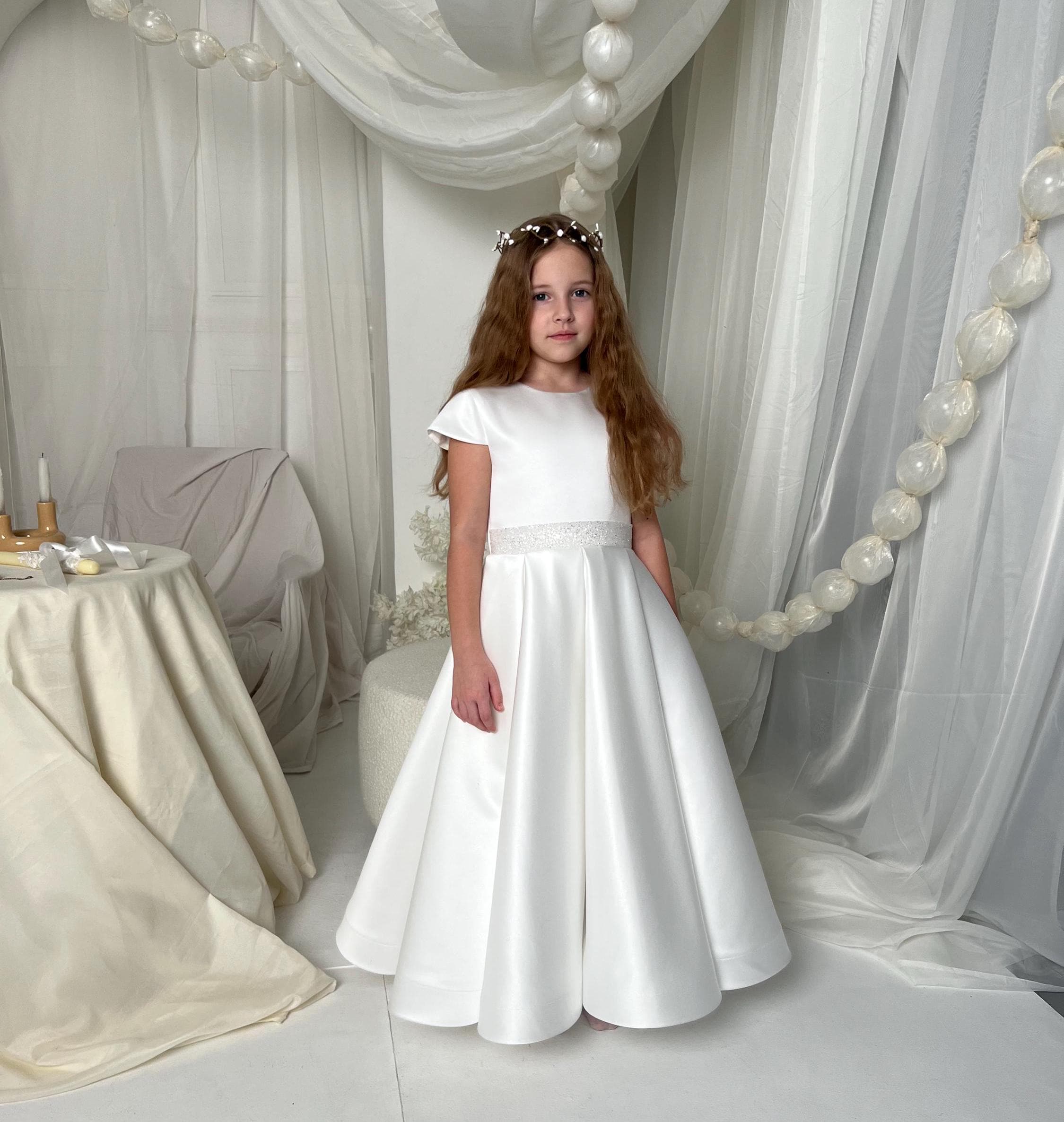First Communion Dress, Girl Wedding Dress, Girl Lace Flower Dress, Satin Dress, Flower Girl dress First Communion Dress, Girl Wedding Dress, Girl Lace Flower Dress, Satin Dress, Flower Girl dress