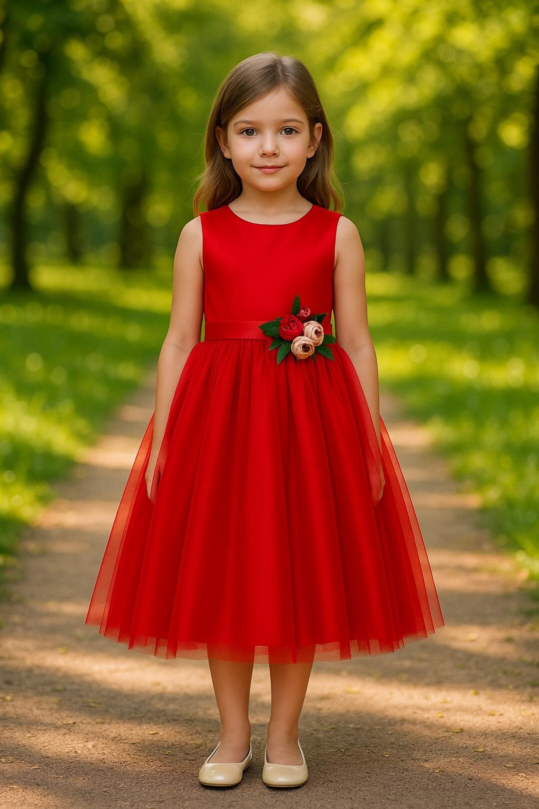 red flower girl dresses KaLI_store Girls formal Dress Dress Kids Ruffles Lace Party Wedding Red,10-11 Years and an elegant back bow Gunia Flower Girl Dresses 2-Pack