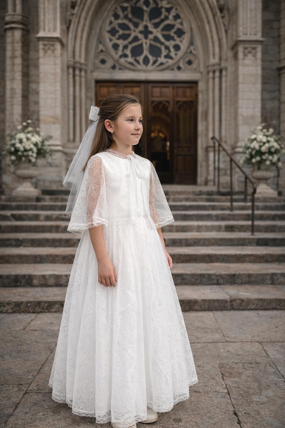 lace cap sleeve communion dress Christie Helene Communion Dress Cap Sleeve Lace by La Bavetta in NYC 8.5