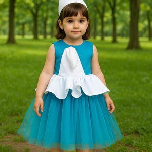 Smurfette Dress for Girls | Costume Party Smurf |Smurfette Blue Dress for Girls – Satin Top, Tulle Skirt, Cartoon Smurfette,  Cute Halloween