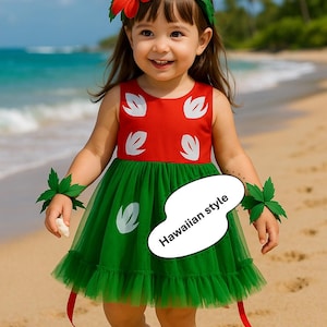 Lilo Costume for Girls, Hawaiian Luau Party Dress, Toddler to Big Girl Outfit, Kids Halloween Hawaiian Dress, Tutu Birthday Outfit