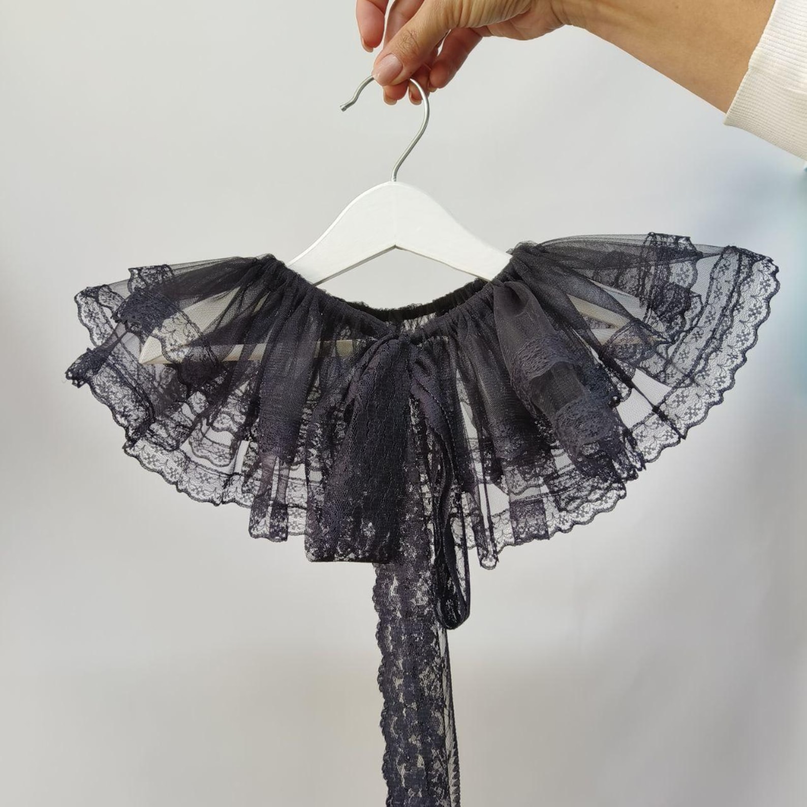 Black Lace Ruffled Collar – Halloween Costume Accessory, Dramatic Neck ...