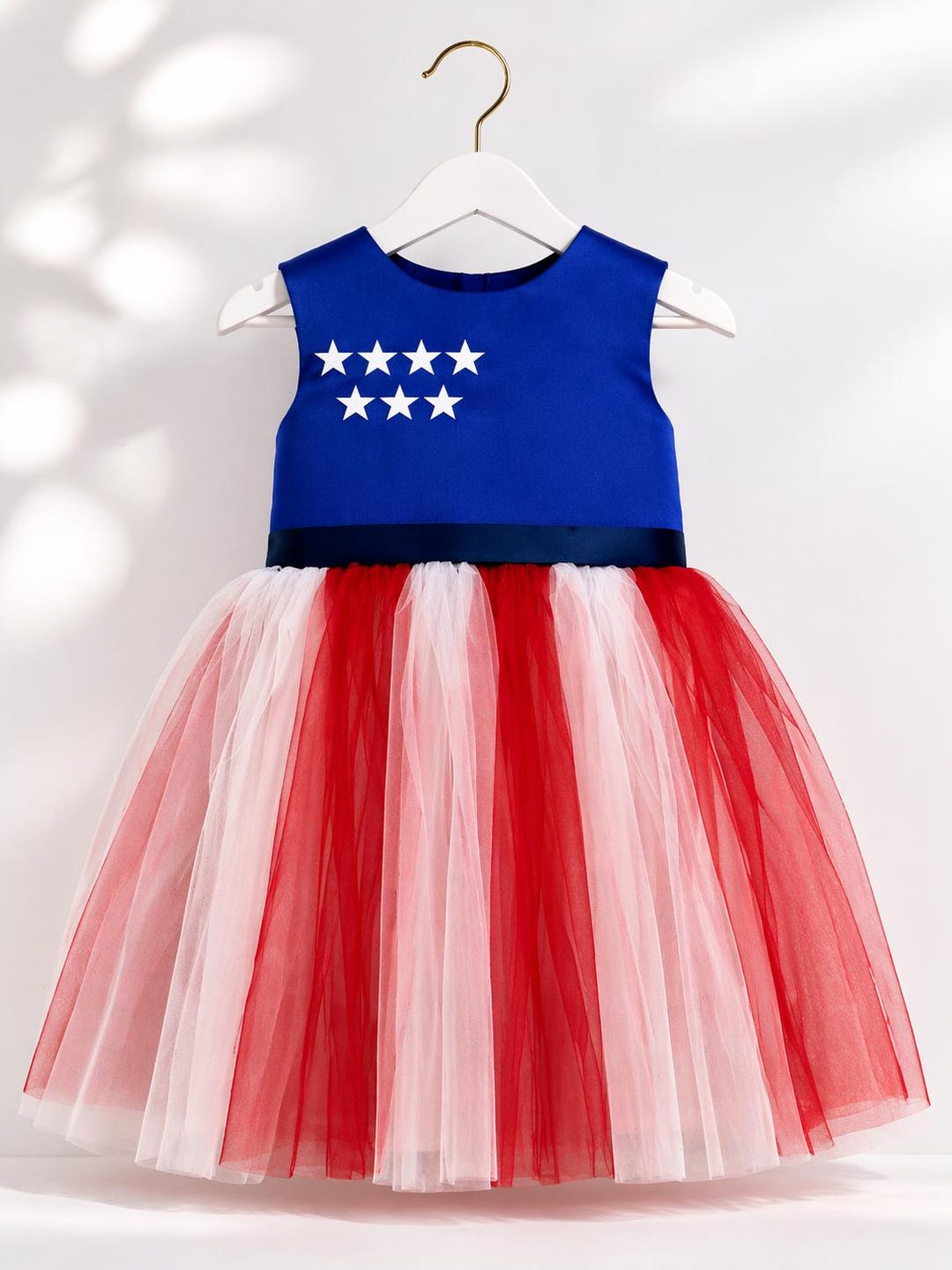 Patriotic USA Tulle Gown for Girls - Red White Blue 4th of July Dress - Day Holiday American Flag
