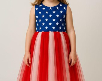 Robe Petite Fille Vichy Drapeau USA 'Born To Be Sassy' - Taille 7 - Coton - Été Patriotique