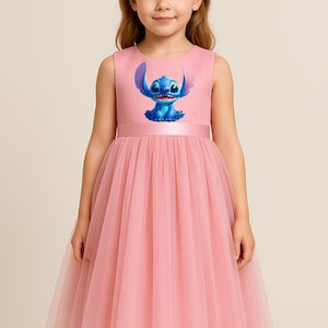 Light Pink Midi Dress • Lilo and Stitch Dress for Toddler • Halloween Costume • Pink  Tulle Dress for Girls • Sleeveless Satin Bodice