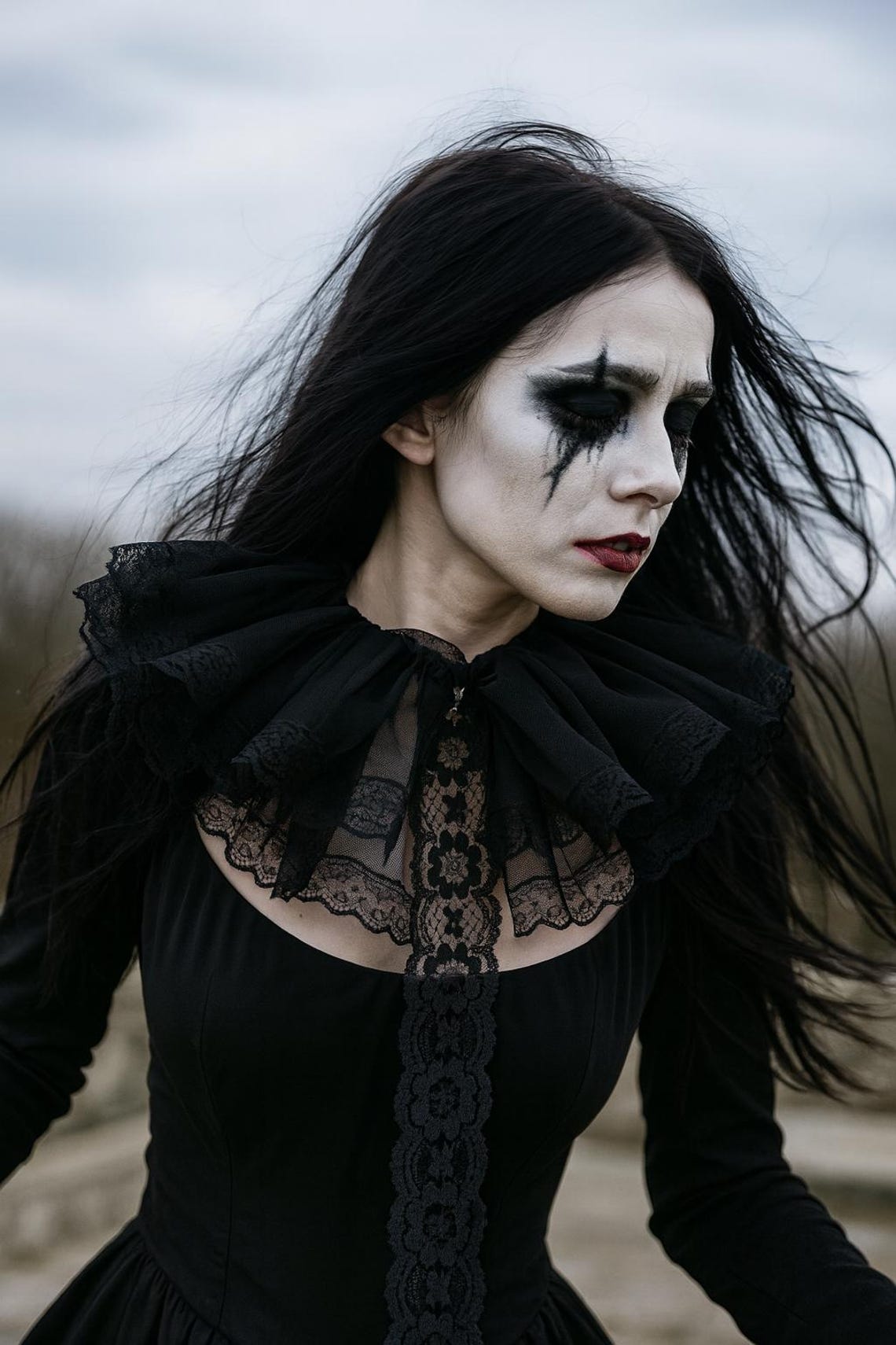 Black Lace Ruffled Collar – Halloween Costume Accessory, Dramatic Neck ...