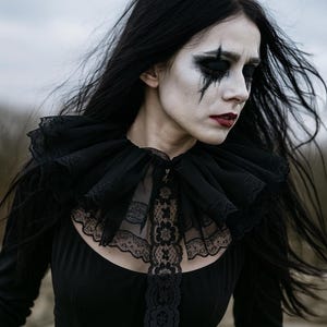 Black Lace Ruffled Collar – Halloween Costume Accessory, Dramatic Neck ...