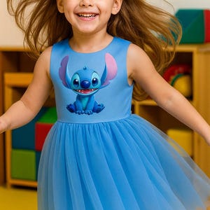 Light Blue Midi Dress • Lilo and Stitch Dress for Toddler • Halloween Costume • Blue Tulle Dress for Girls • Sleeveless Satin Bodice