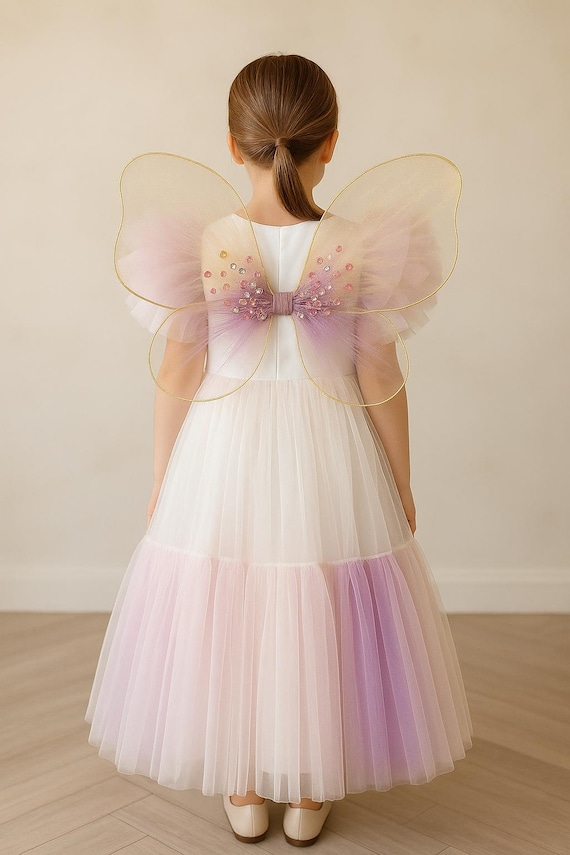 Fairy Butterfly Dress for Girls  Birthday Tulle Gown With Wings  Lavender  Angel Dress for Girl - Fairy Christmas Outfit With Wings - Etsy