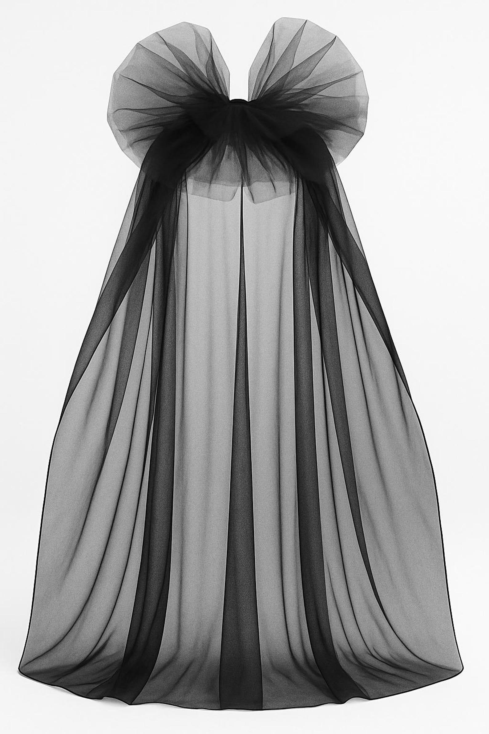 Gothic Black Tulle Cape With Dramatic Ruffle Collar – Floor-length ...