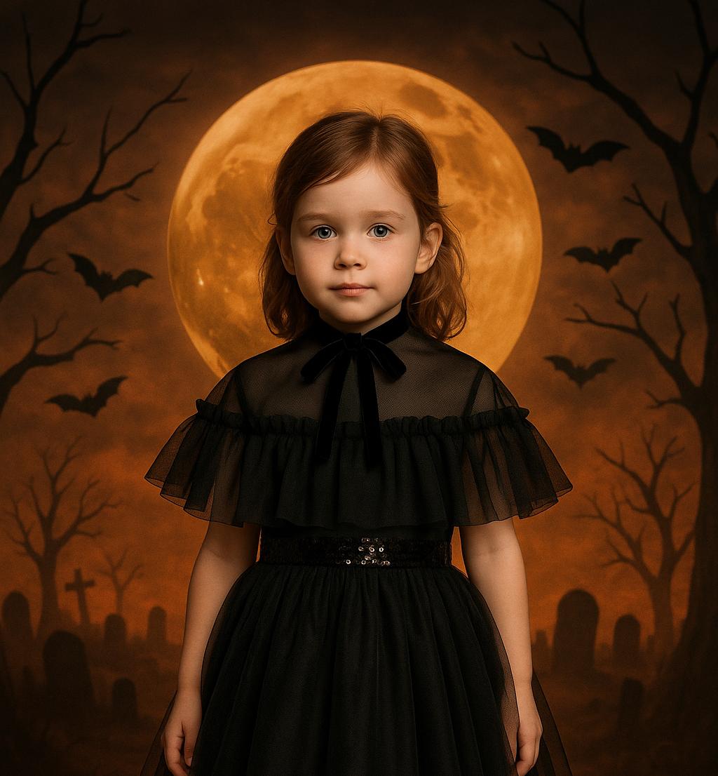 Black Tulle Capelet for Girls with Velvet Bow – Sheer Ruffle Shoulder Cover Up for Halloween, Gothic Costume, Photoshoot gothic kids