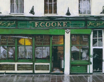 Hoxton Pie n Mash London ⦁ Impresión giclée A3 ⦁ pintura realista ⦁ edición limitada