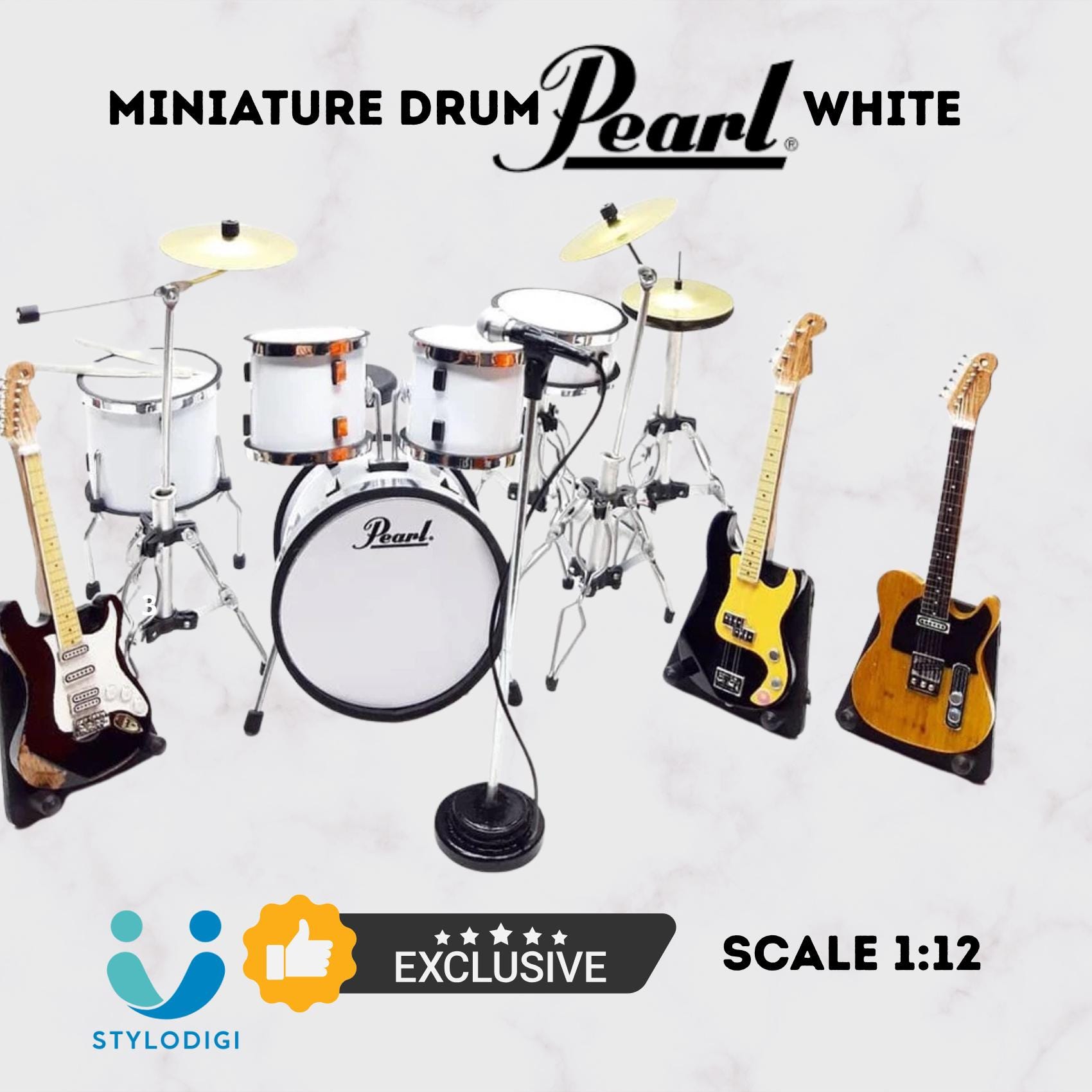 Miniature Pearl White Drum Set & Guitar Collection (1/12 Scale) - Etsy