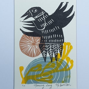 Morning Song, Original Lino-cut print by Mo Hamilton