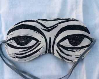 Block-printed sleep mask. - Titan Buff - with sage green flower print liner.