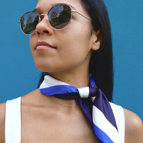 Navy Blue Silk Scarf 66x66: Hand-hemmed - Limited 1 of 20 - Made