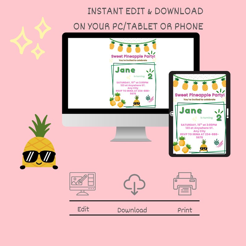 Editable Pineapple Birthday Invitation | Pineapple Theme | Tropical ...