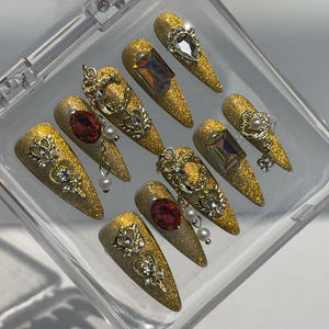 Gold Nail,Nail Art,Nail Polish,Nail Press On Diamond,Nail Design,Nail Handmade,Nail Press,Gifts For Her