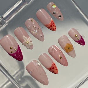 Pink Nail,Nail Art,Press On Nail,Diamond Nail,Handmade Nail,Nail Design,Gifts For Her