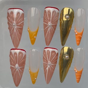 Orange Slice Press On Nails: Summer Fruit Nail Art Set