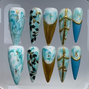 Nail Art,Nail Polish,Handmade Nail,Nail Design,Nail Press On Flower,Green Nail,Nail Art Supplies,Gift For Her