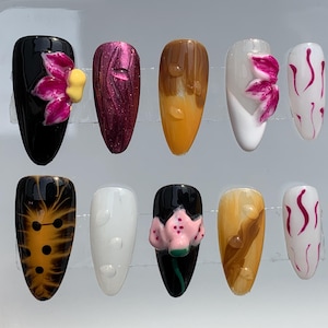 Flower Nail,Nail Art,Nail Design,Nail Polish,Handmade Nail,Nail Press On Flower,Acrylic Press On,Gift For Her