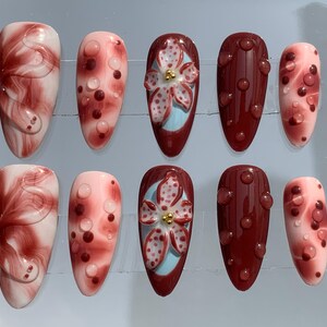 Flower Nail,Nail Press On Flower,Nail Art,Nail Polish,Handmade Nail,Nails Press On,Acrylic Press On,Gift For Her
