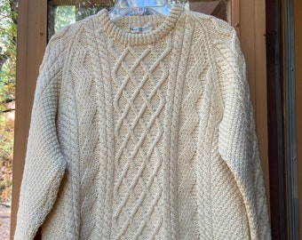 Vintage Wool Cable Knit Sweater - Made in Ireland - Large