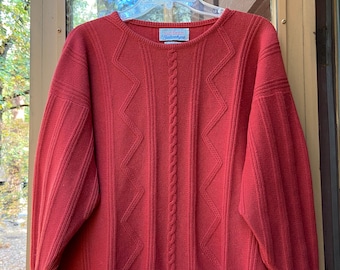 Vintage Red Cashmere Sweater - Made in Scotland by Ballantyne - Size Large