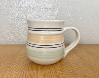 Adorable Vintage Mug with Black, Teal, and Butter Yellow Stripes - By Pfaltzgraff