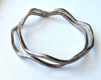 Vintage Sterling Silver Bangle Bracelets | Wavy Sqiggle Shape