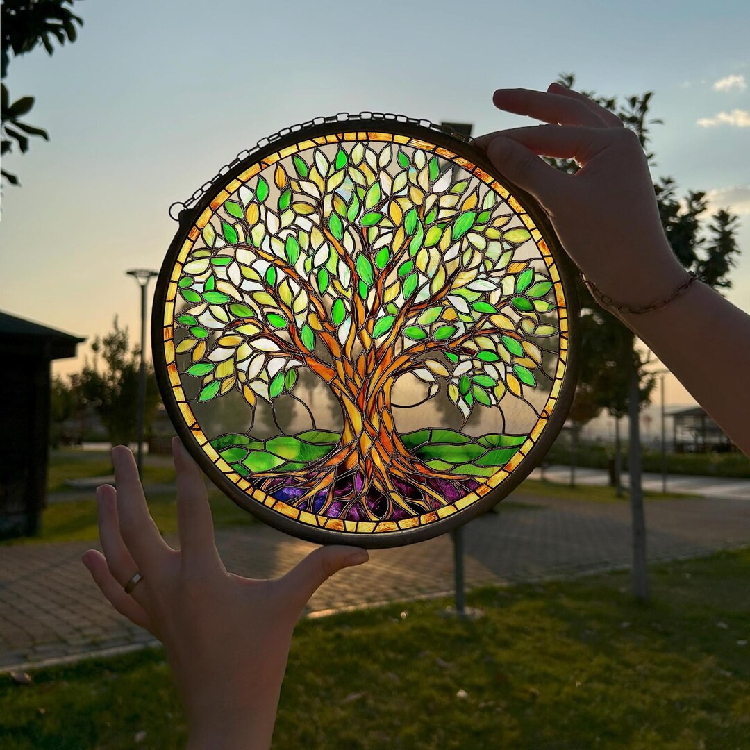 Tree of Life Faux Stained Glass, Window Hanging Nature Decor - Etsy