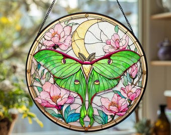 Luna Moth Faux Stained Glass Suncatcher, Acrylic Window Hanging