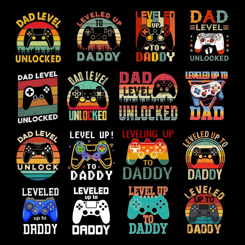Leveled up to Dad PNG, Retro Papa Bundle, Groovy Daddy, Fathers Day ...
