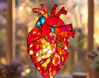 Anatomical Heart Acrylic Suncatcher,  Organ Gothic Medical Anatomy Window Hanging